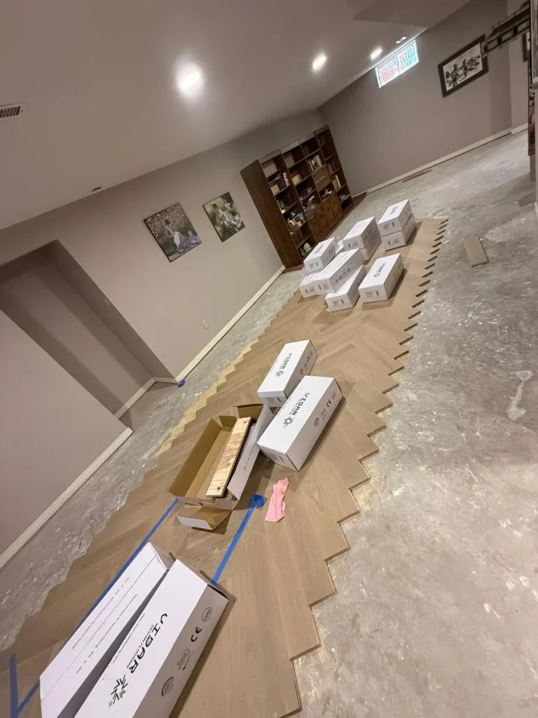 Installation Herringbone vinyl preparation